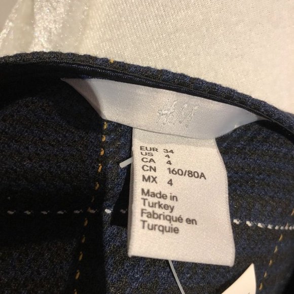 H&M Womens Boatneck Shirt Top with Fringe Navy Yellow Squares 4 Preppy Academia - Picture 3 of 4